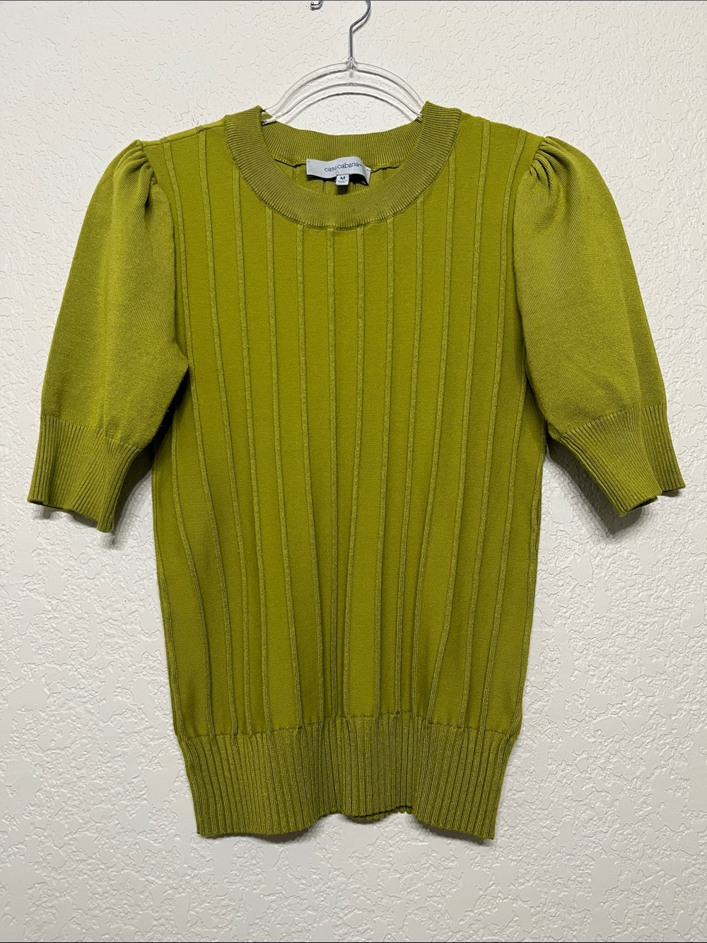 Casa Cabana Olive Ribbed Women’s Size Medium Puff-Sleeve Casual Wear Sweater